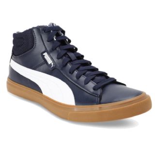 Flat 55% Off on Puma Men Navy Blue & White Mid-Top Sneakers